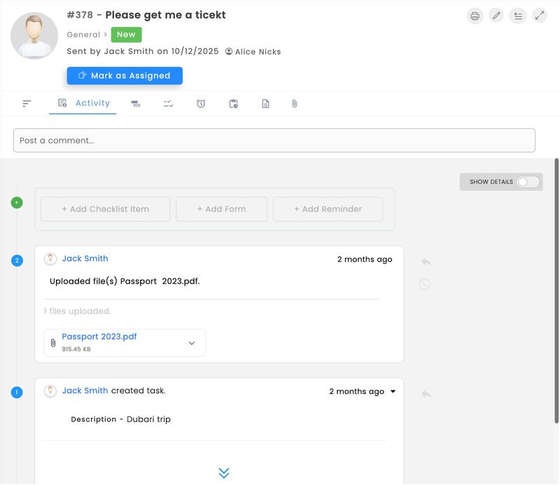 HotKup task detail and audit trail